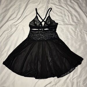 NWT Obsessive Babydoll Kalista Black lace Sleeveless Mesh lingerie Dress🌿